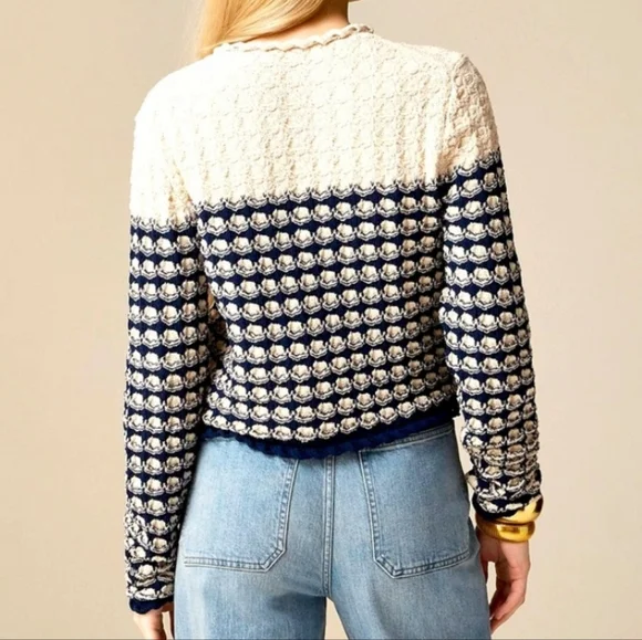 J. Crew Cream and Navy Cardigan Sweater - Picture 2 of 15